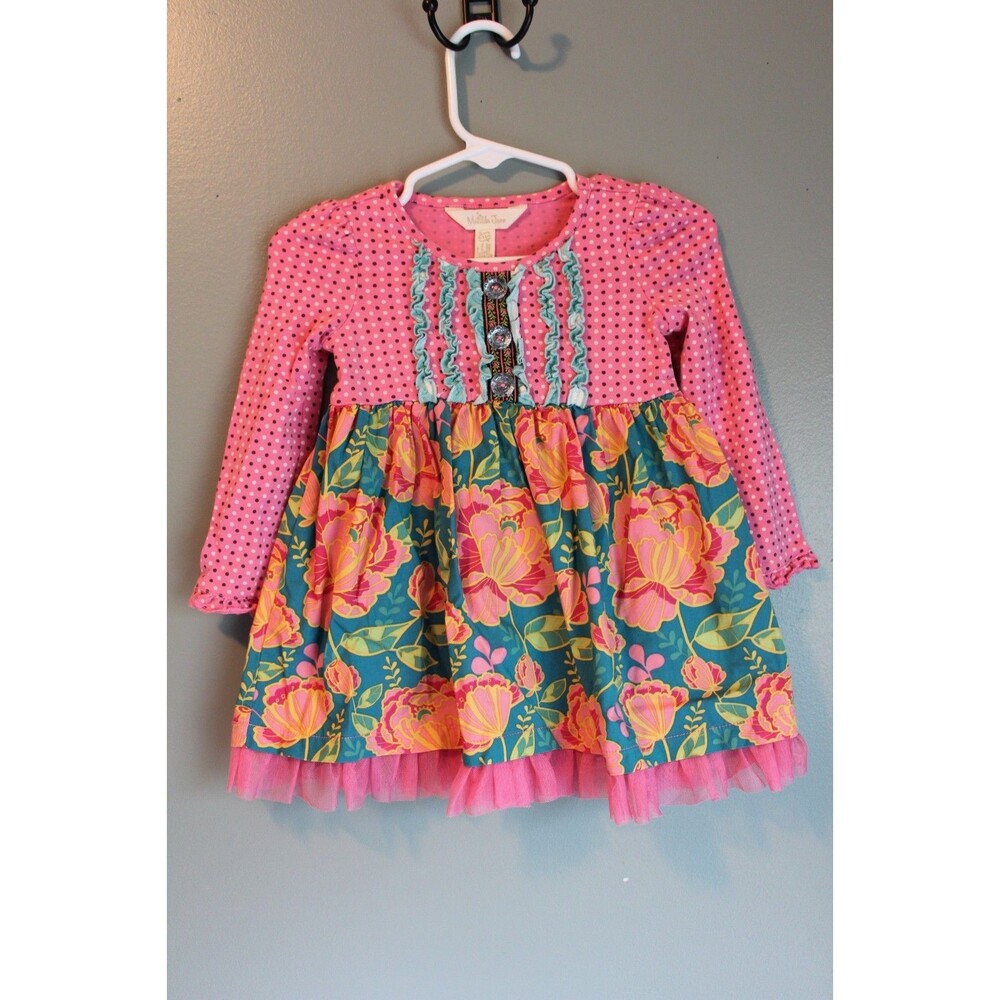 Matilda Jane "Once Upon a Time" Floral and Polka Dot Tulle Dress Size 12M